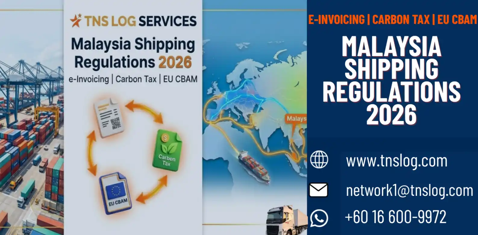 Malaysia shipping regulations 2026 e-Invoicing carbon tax EU CBAM guide TNS Log Services Port Klang freight forwarder