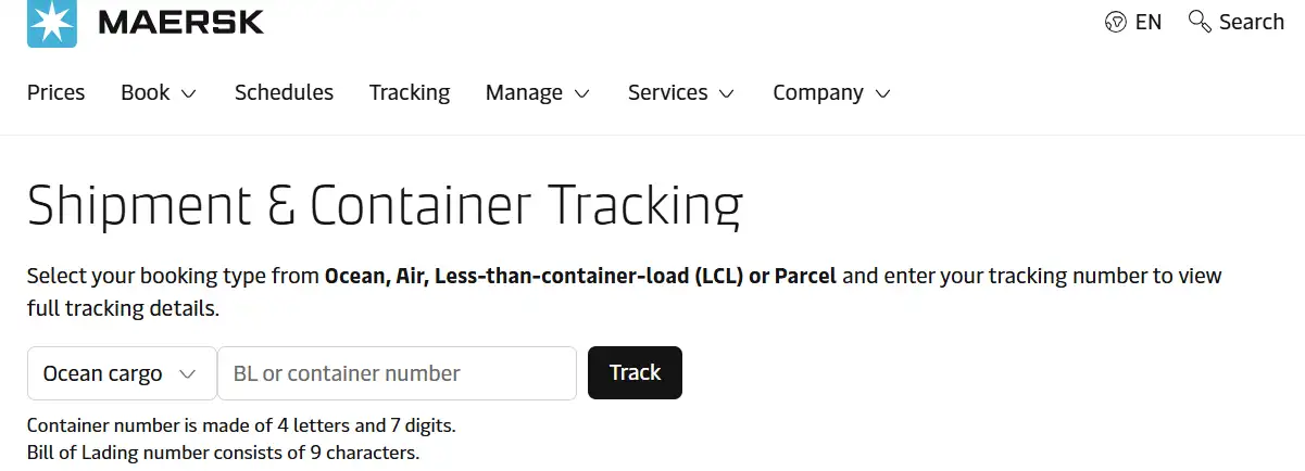 maersk container and shipping tracking official page